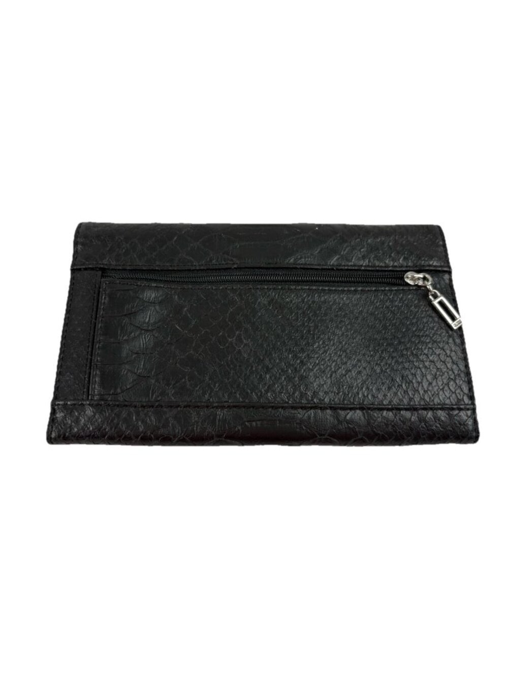 *Y2K GUESS Black Wallet Faux Snakeskin Texture Vintage Rhinestone Logo Plaque - Picture 4 of 9